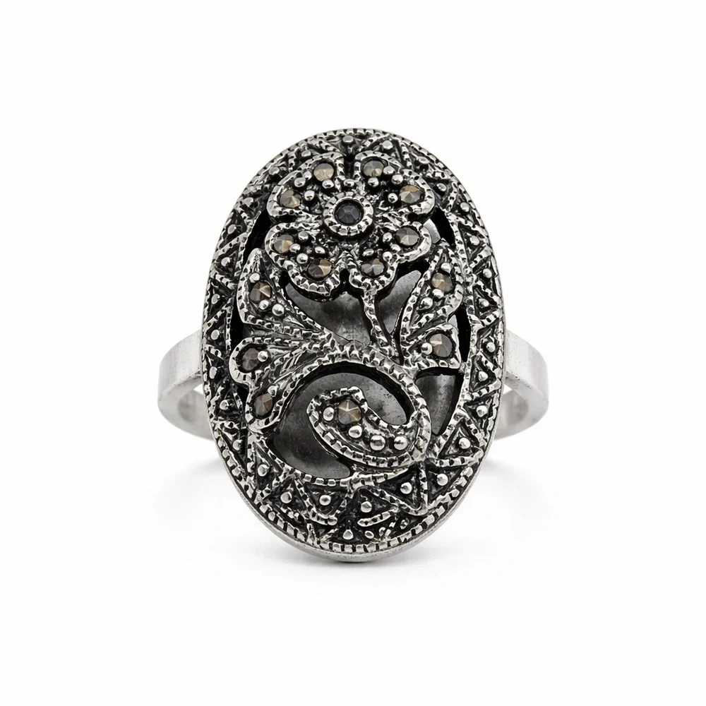 S925 Marcasite Flower Ring